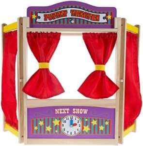 Hey! Play! Wooden Tabletop Puppet Theater with Curtains